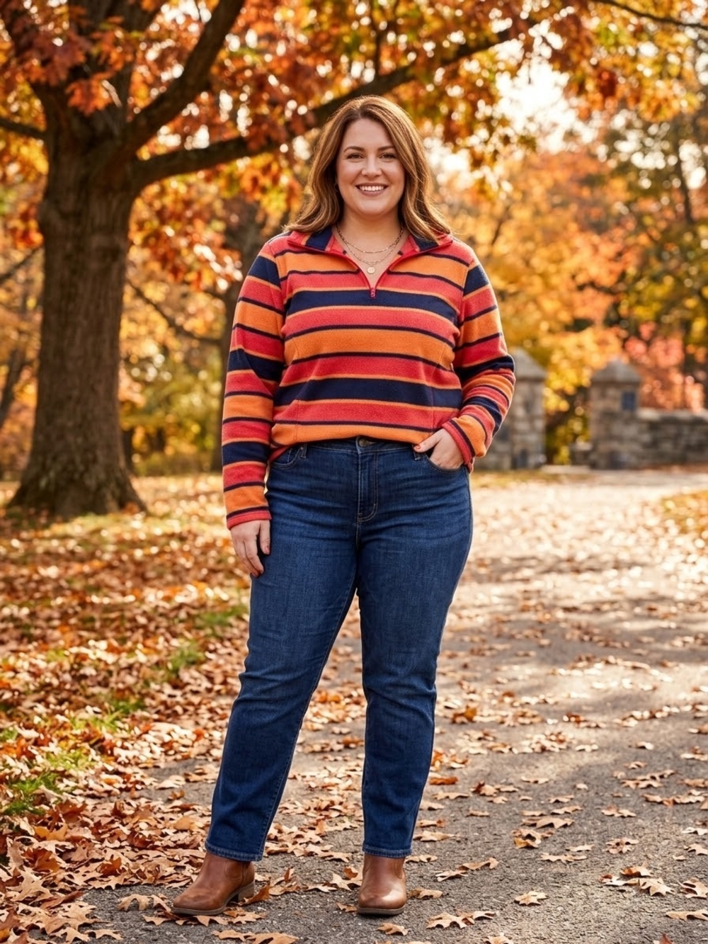Old Navy Orange and Navy Striped Half-Zip Sweater